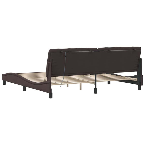 vidaXL LED Bed Frame without Mattress Dark Brown 200x200 cm Fabric