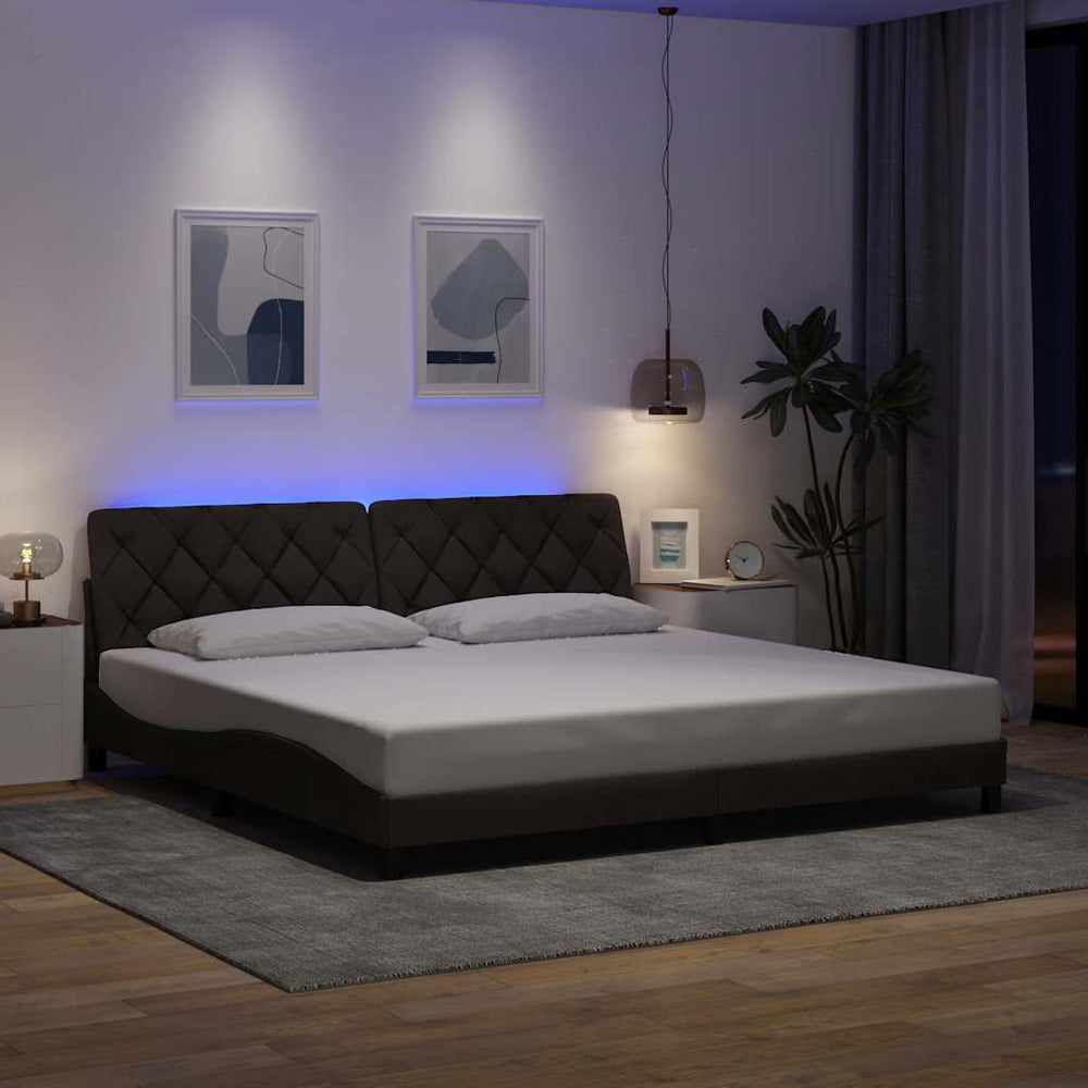 vidaXL LED Bed Frame without Mattress Dark Brown 200x200 cm Fabric