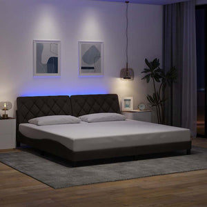 vidaXL LED Bed Frame without Mattress Dark Brown 200x200 cm Fabric