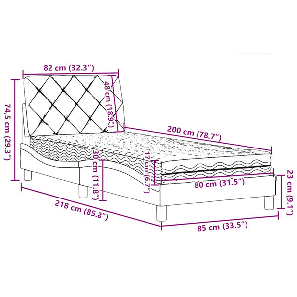 vidaXL Bed with Mattress Dark Grey 80x200 cm Fabric