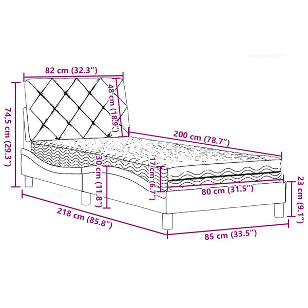 vidaXL Bed with Mattress Black 80x200 cm Fabric