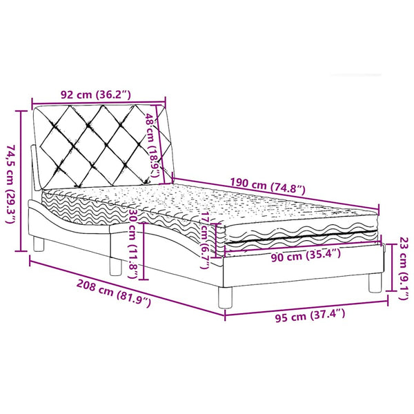 vidaXL Bed with Mattress Light Gray 90x190 cm Fabric