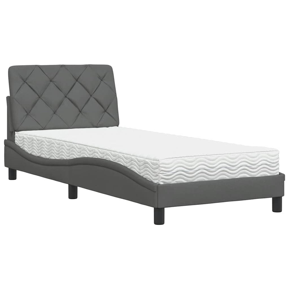 vidaXL Bed with Mattress Dark Grey 90x190 cm Fabric
