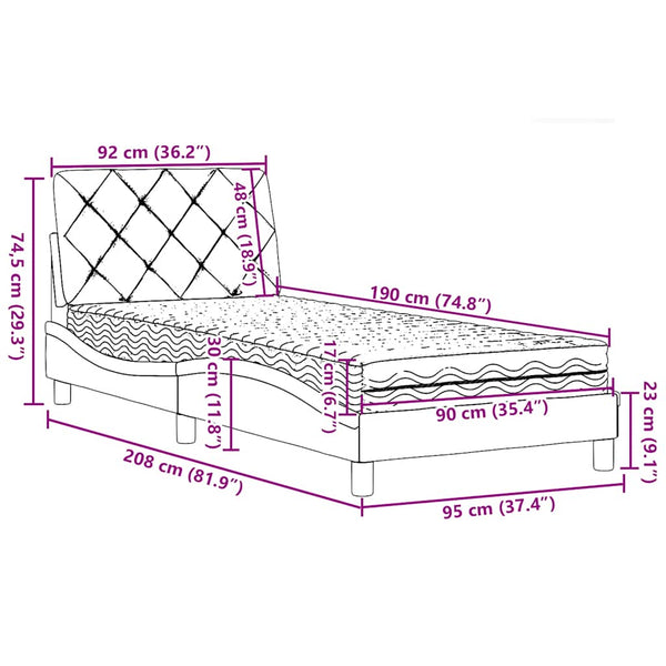 vidaXL Bed with Mattress Dark Brown 90x190 cm Fabric