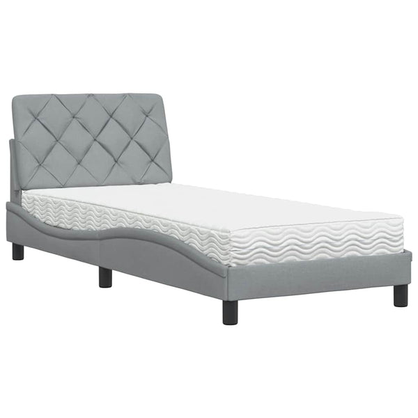 vidaXL Bed with Mattress Light Gray 90x200 cm Fabric