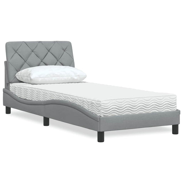 vidaXL Bed with Mattress Light Gray 90x200 cm Fabric