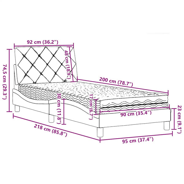 vidaXL Bed with Mattress Black 90x200 cm Fabric