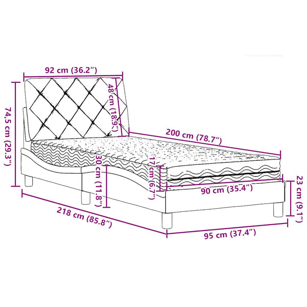 vidaXL Bed with Mattress Dark Brown 90x200 cm Fabric