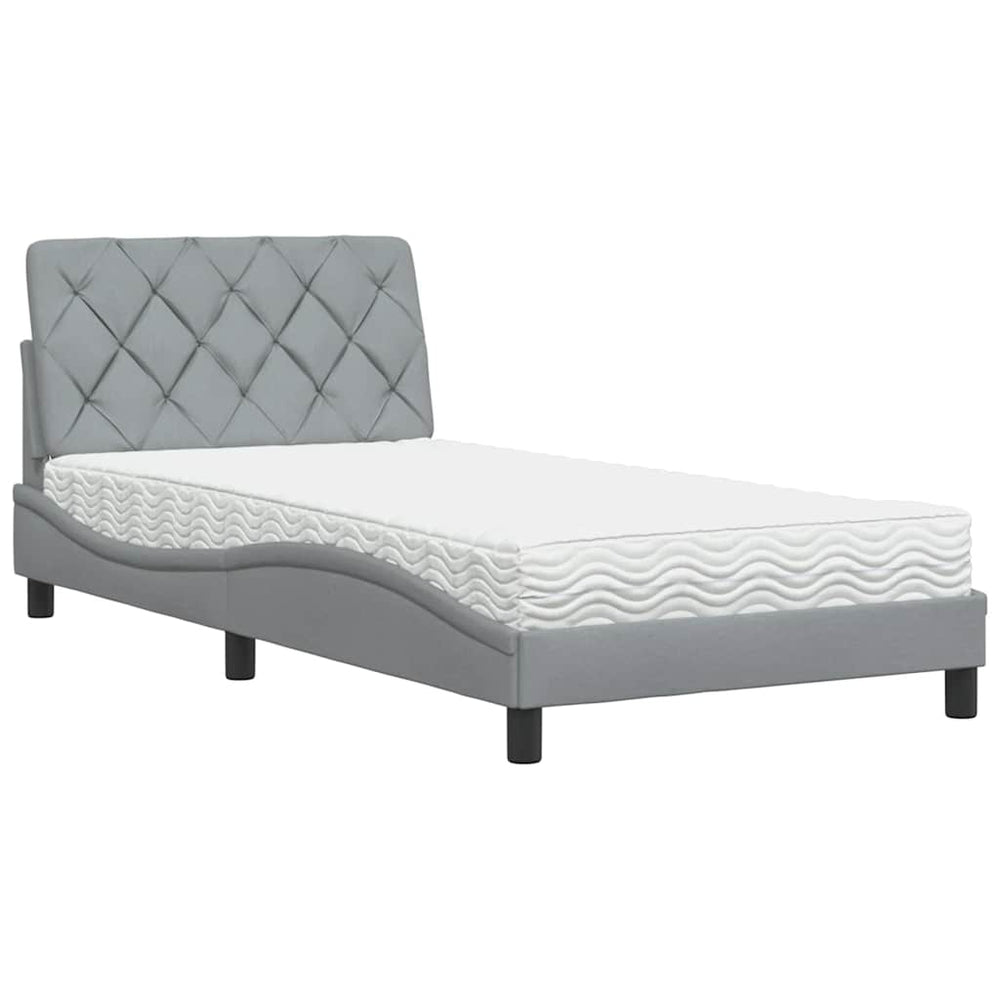 vidaXL Bed with Mattress Light Gray 100x200 cm Fabric