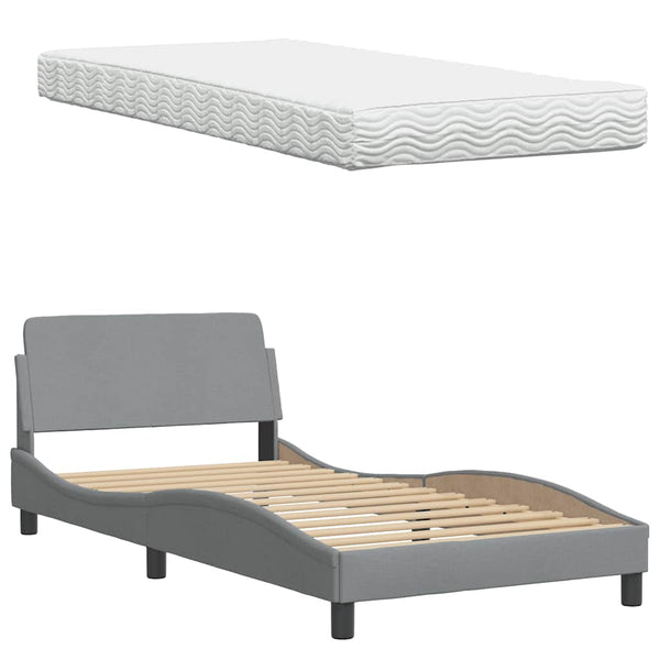 vidaXL Bed with Mattress Light Gray 100x200 cm Fabric