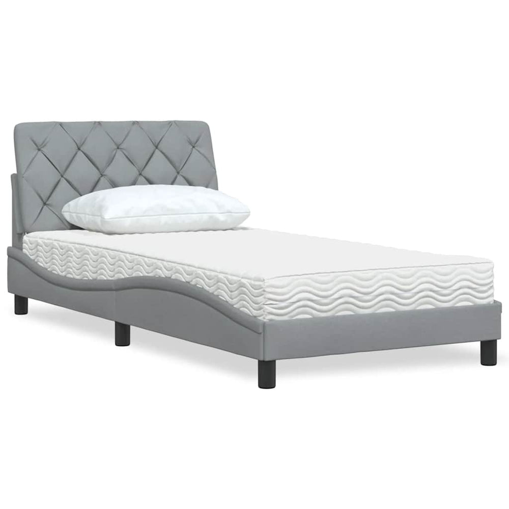 vidaXL Bed with Mattress Light Gray 100x200 cm Fabric
