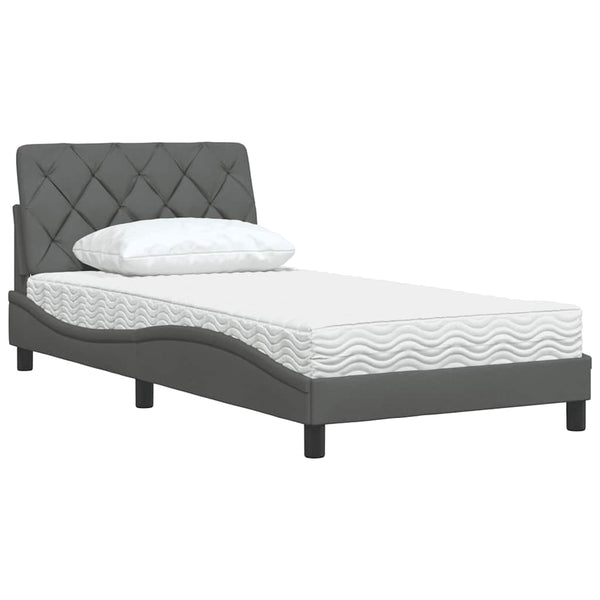 vidaXL Bed with Mattress Dark Gray 100x200 cm Fabric