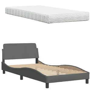 vidaXL Bed with Mattress Dark Gray 100x200 cm Fabric