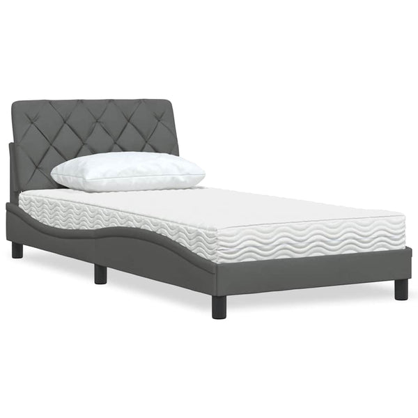 vidaXL Bed with Mattress Dark Gray 100x200 cm Fabric