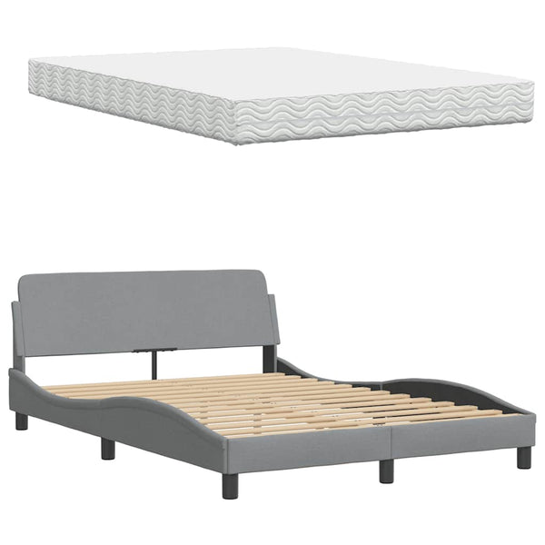 vidaXL Bed with Mattress Light Grey 120x200 cm Fabric