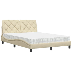 vidaXL Bed with Mattress Cream 120x200 cm Fabric