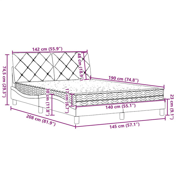 vidaXL Bed with Mattress Dark Gray 140x190 cm Fabric