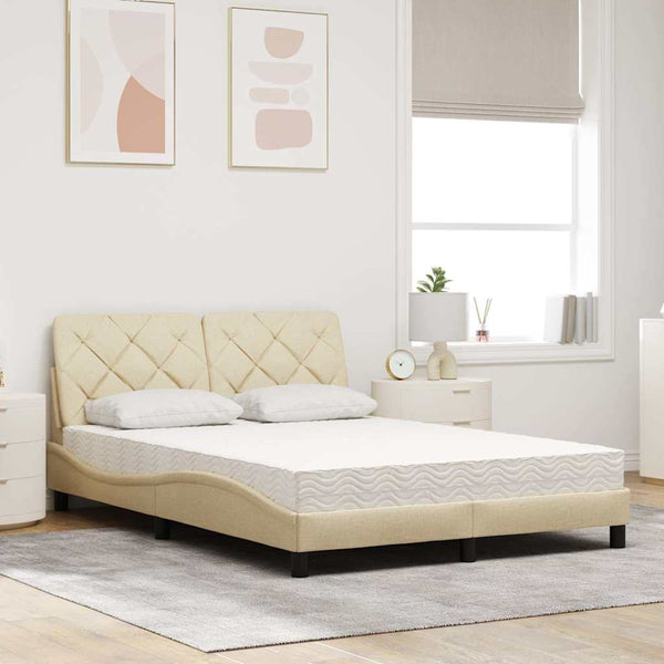 vidaXL Bed with Mattress Cream 140x190 cm Fabric