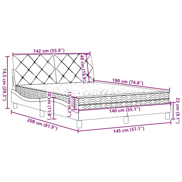 vidaXL Bed with Mattress Cream 140x190 cm Fabric