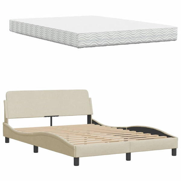 vidaXL Bed with Mattress Cream 140x190 cm Fabric
