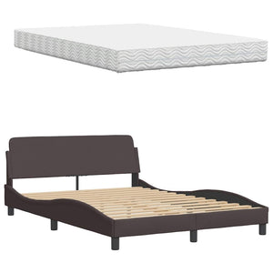 vidaXL Bed with Mattress Dark Brown 140x200 cm Fabric