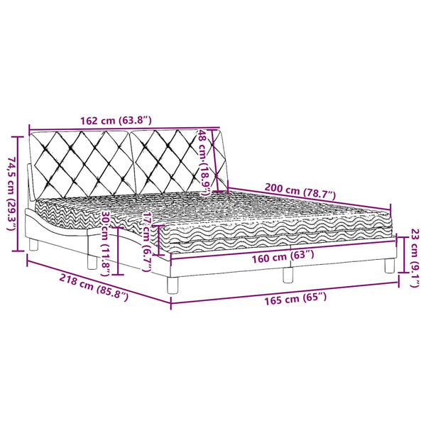 vidaXL Bed with Mattress Light Gray 160x200 cm Fabric