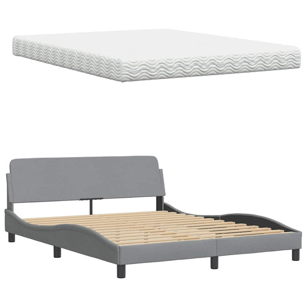 vidaXL Bed with Mattress Light Gray 160x200 cm Fabric