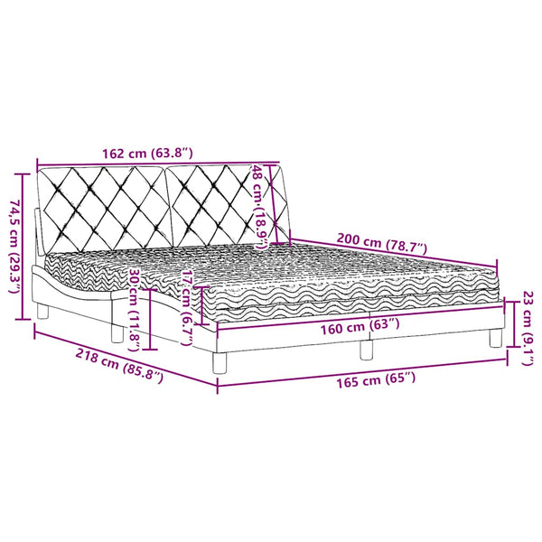 vidaXL Bed with Mattress Dark Grey 160x200 cm Fabric