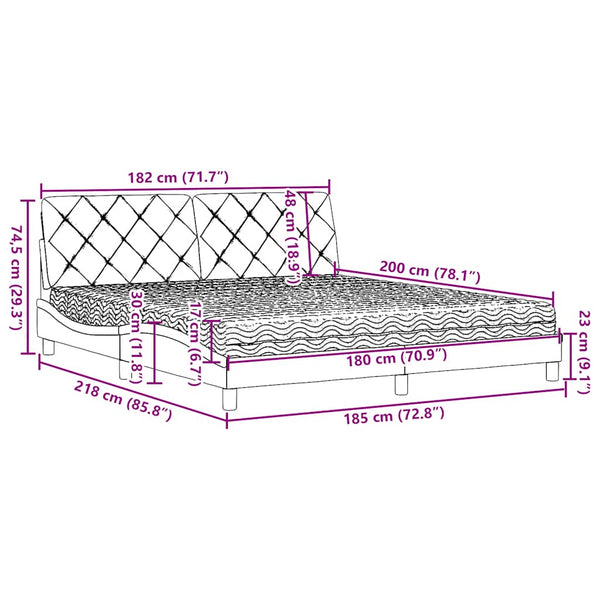 vidaXL Bed with Mattress Light Grey 180x200 cm Fabric