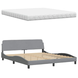 vidaXL Bed with Mattress Light Grey 180x200 cm Fabric