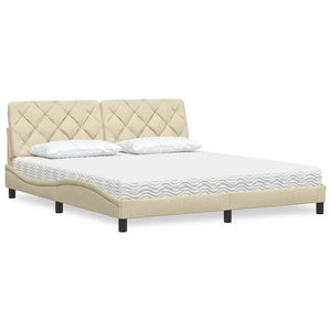 vidaXL Bed with Mattress Cream 180x200 cm Fabric