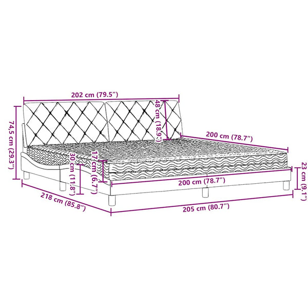 vidaXL Bed with Mattress Dark Brown 200x200 cm Fabric