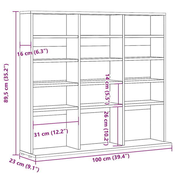 vidaXL CD Rack Artisan Oak 100x23x89.5 cm Engineered Wood