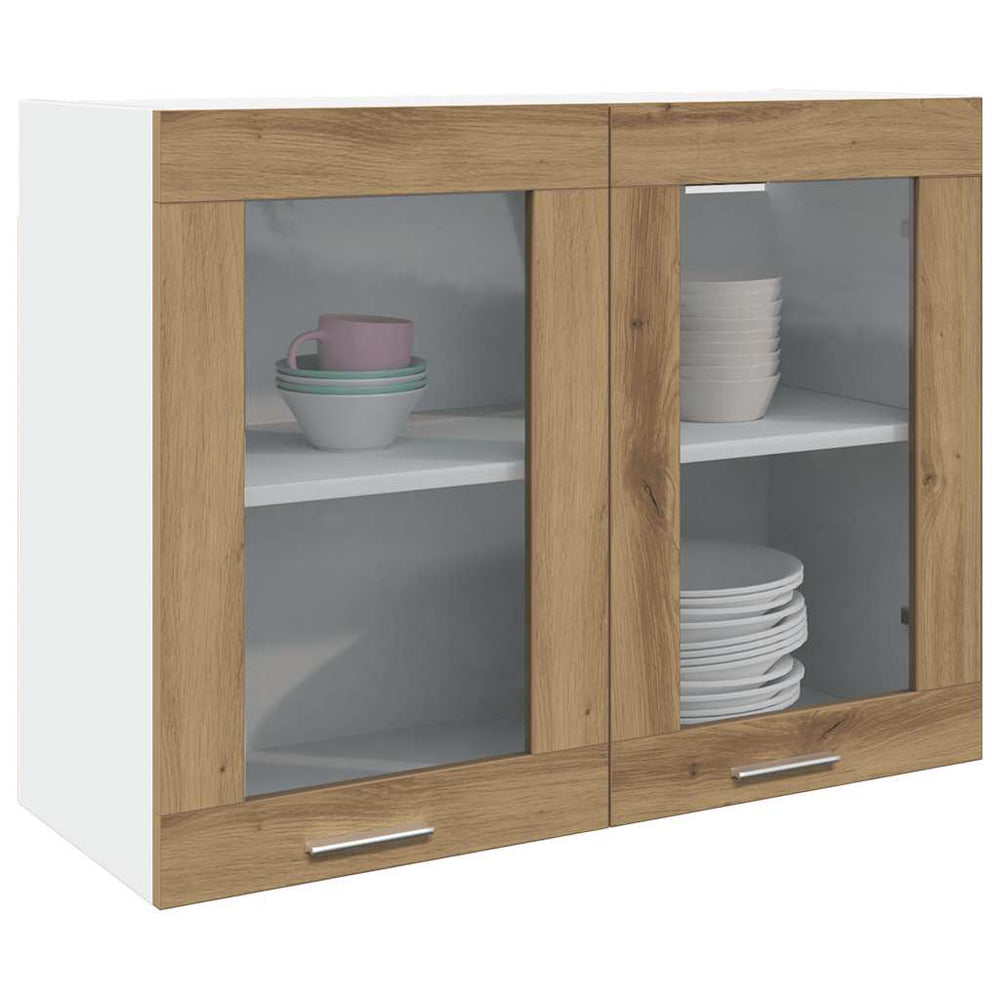 vidaXL Wall-Mounted Glass Cabinet Lyon Artisan Oak 80x31x60 cm Engineered Wood