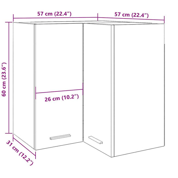 vidaXL Corner Wall Cabinet Lyon Artisan Oak 57x57x60 cm Engineered Wood