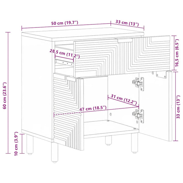 Nachttisch Braun Mango Massivholz 50x60 cm
