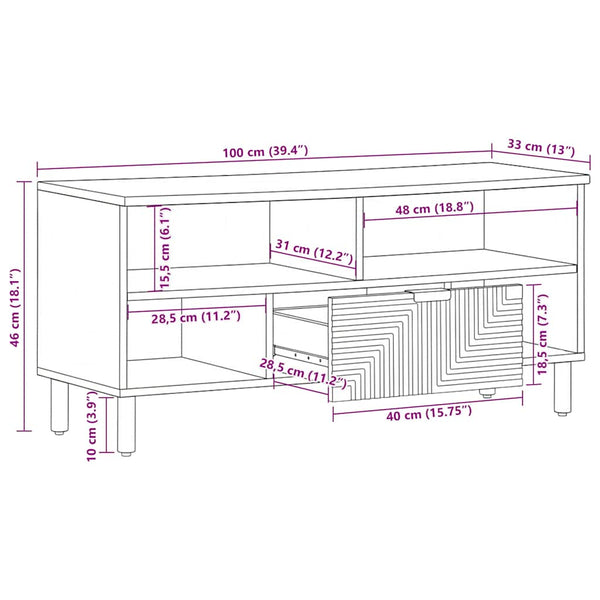 TV-Schrank Mango Massivholz Braun 100cm