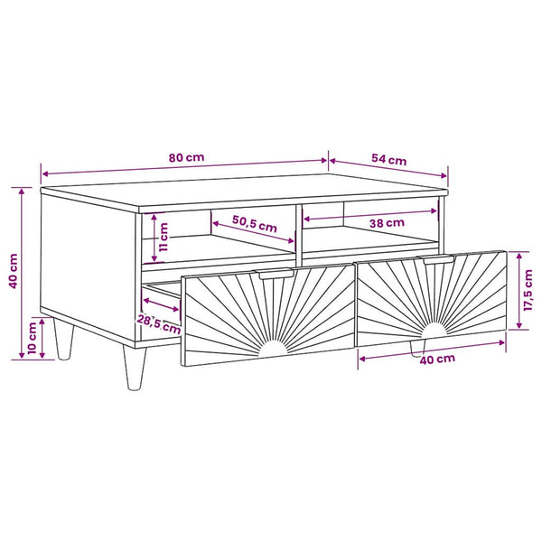 vidaXL Coffee Table with Drawers 80 x 54 x 40 cm Solid Mango Wood