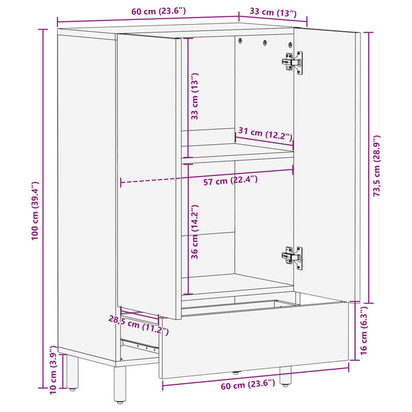 vidaXL Highboard with Door Acacia Brown Finish 60 x 33 x 100 cm