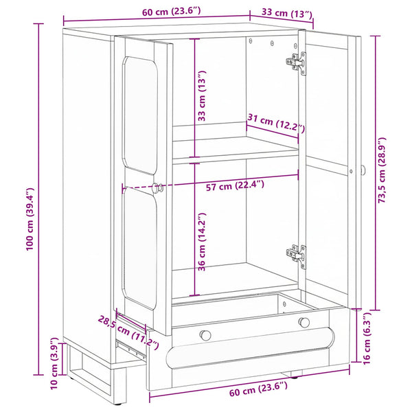 vidaXL Highboard with Storage Brown 40 x 33 x 110 cm Solid Mango Wood