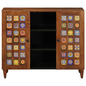 vidaXL Sideboard with Shelf Walnut 90 x 33.5 x 75 cm Solid Mango Wood