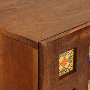 vidaXL Highboard with Door Walnut 60 x 33.5 x 100 cm Solid Mango Wood