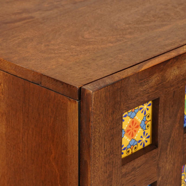 vidaXL Highboard with Door Walnut 60 x 33.5 x 100 cm Solid Mango Wood