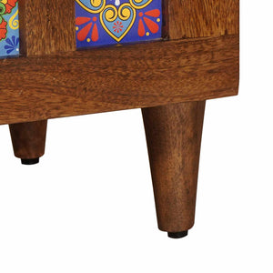 vidaXL Highboard with Door Walnut 60 x 33.5 x 100 cm Solid Mango Wood