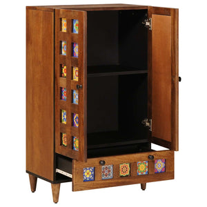 vidaXL Highboard with Door Walnut 60 x 33.5 x 100 cm Solid Mango Wood