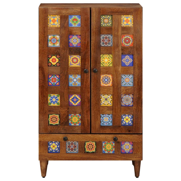 vidaXL Highboard with Door Walnut 60 x 33.5 x 100 cm Solid Mango Wood