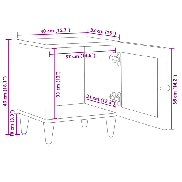 vidaXL Bedside Table Natural 40 x 33.5 x 46 cm Solid Mango Wood