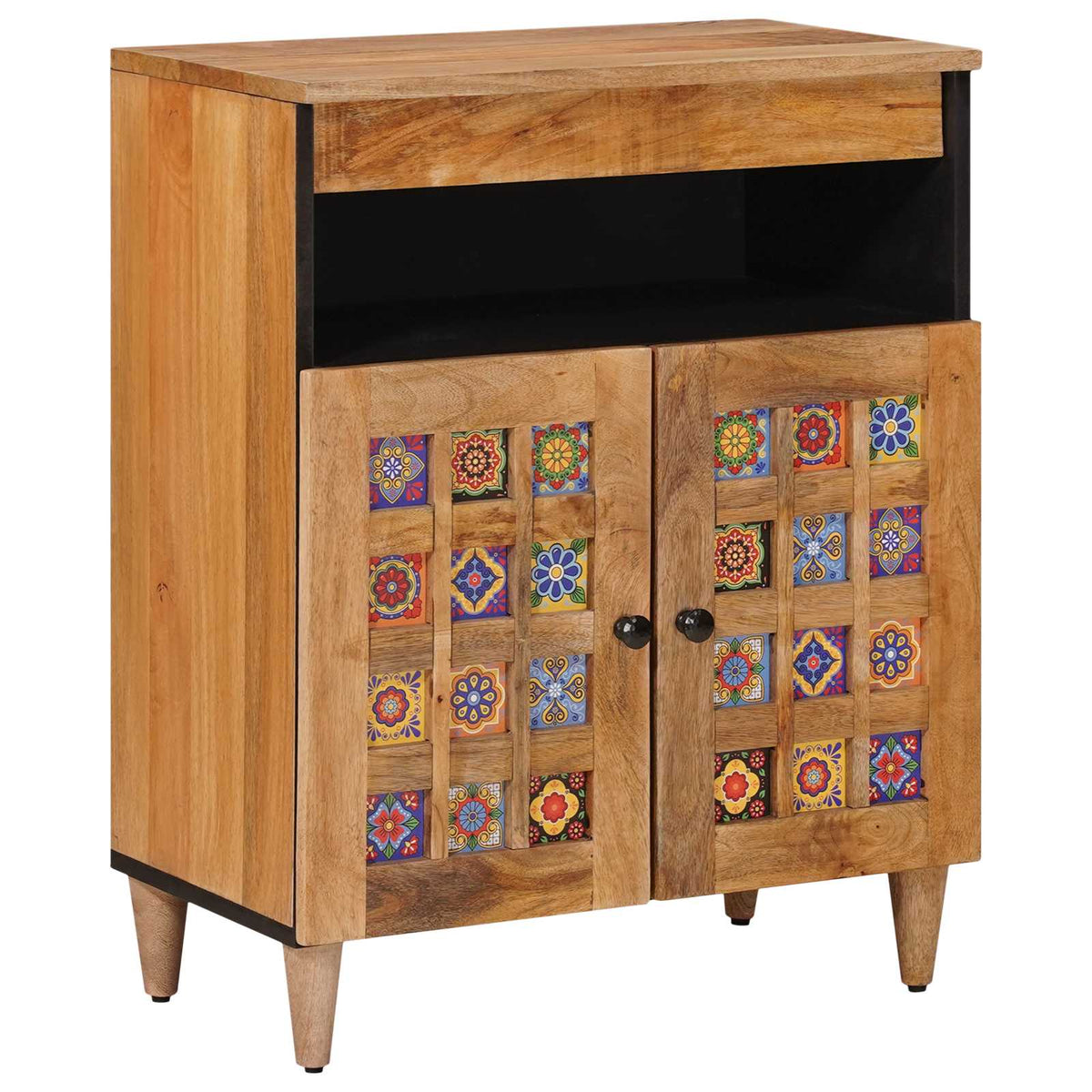 vidaXL Sideboard with Storage Natural 60 x 33.5 x 75 cm Solid Mango Wood