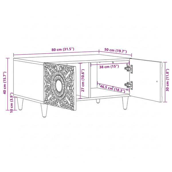 vidaXL Coffee Table White 80 x 50 x 40 cm Solid Mango Wood