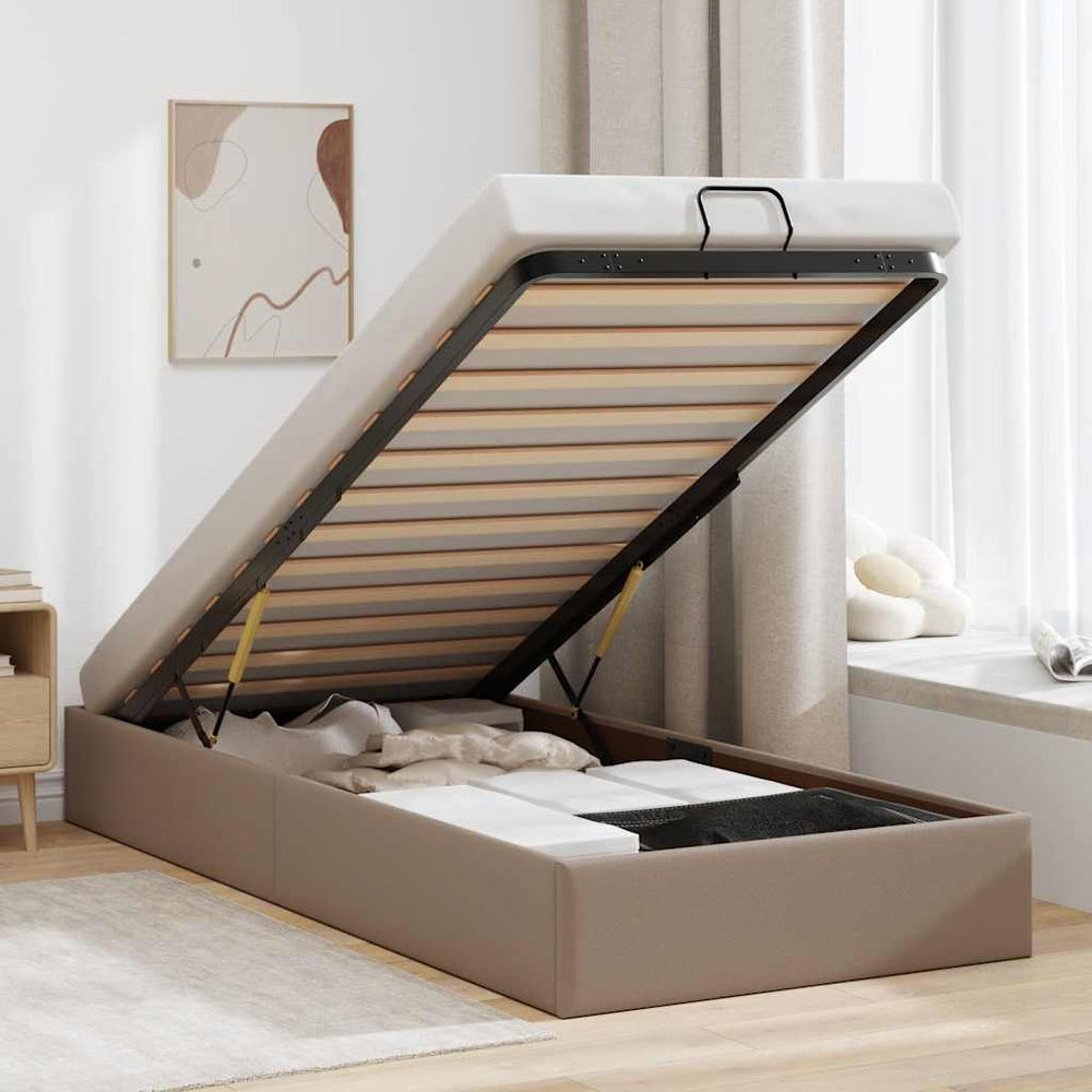 vidaXL Ottoman Bed Frame without Mattress Cappuccino Brown 90x190cm Faux Leather